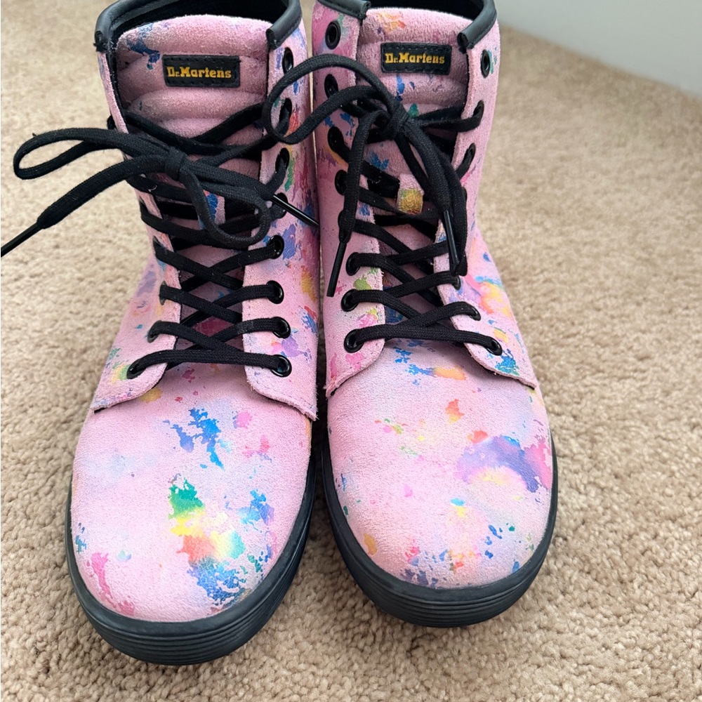 Dr. Martens Kids Pink Multicolor Paint-Splash Lace-Up Boots
